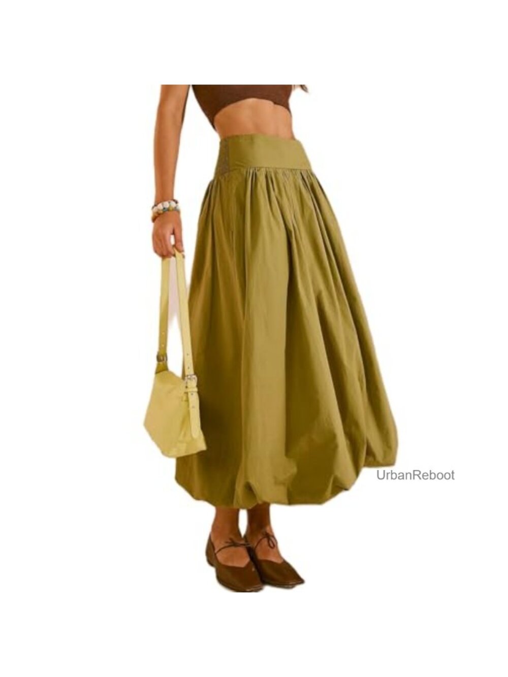 Ruffled Bubble Maxi Skirt Elastic Waist A-Line Long Skirt Y2K Flowy Pleated